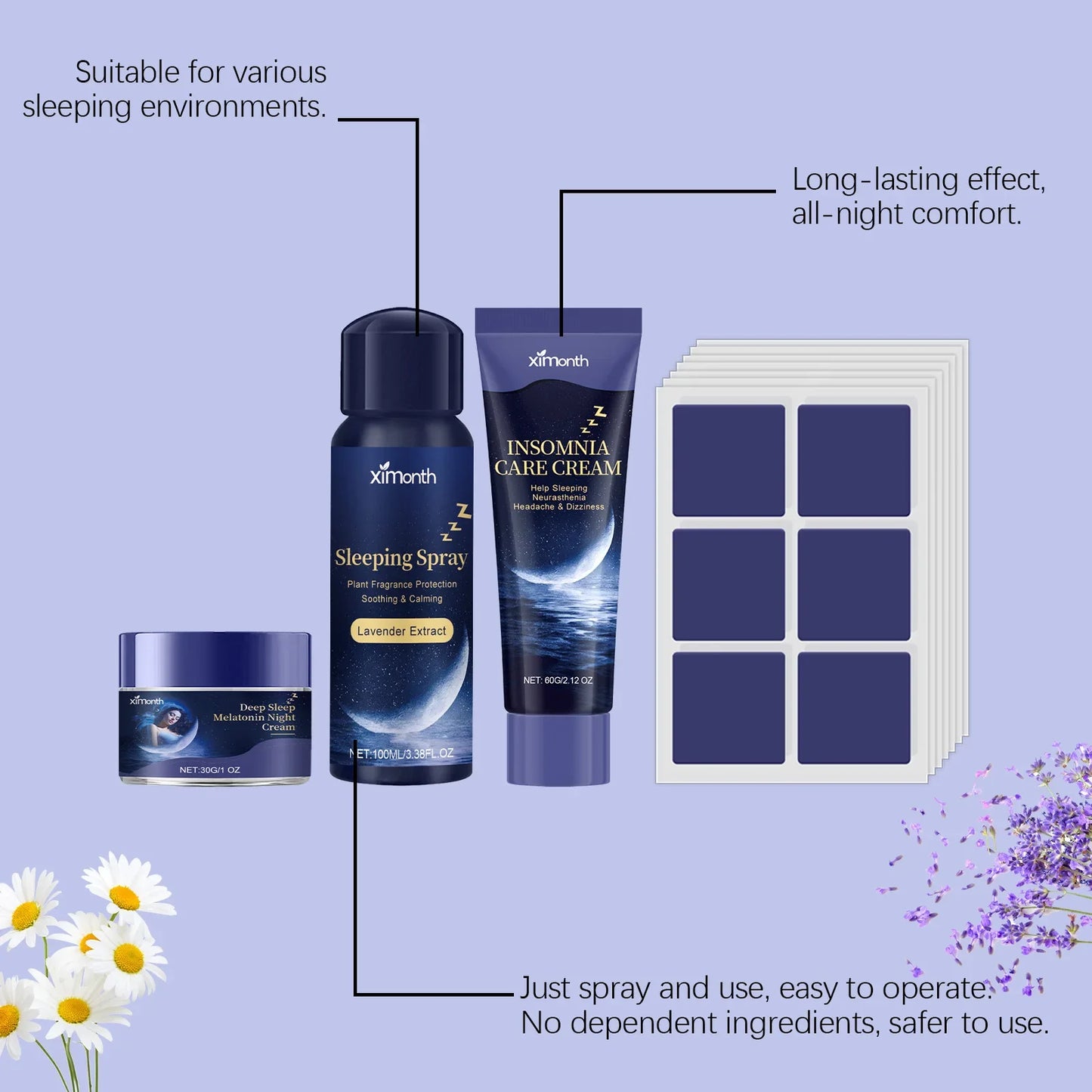 Lavender Sleep Patch, Night Cream & Pillow Spray Gift Set
