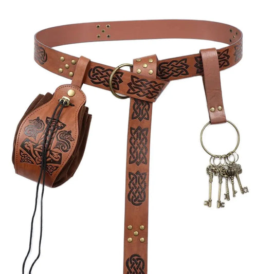 Medieval Cosplay Belt Renaissance Copper Coin Printed Waist Bag Peaceful Pleasures Health and Wellness