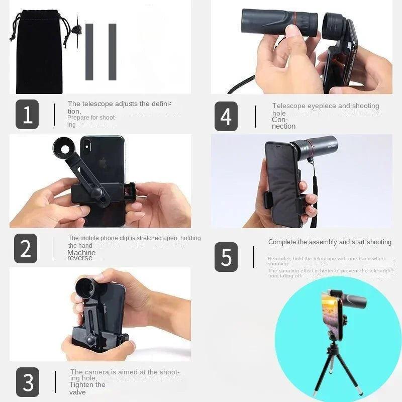 2000x25 HD Monocular Telescope Mini Portable Mobile Phone Telescope Outdoor Camping Hunting Birdwatching Telescopes Peaceful Pleasures Health and Wellness
