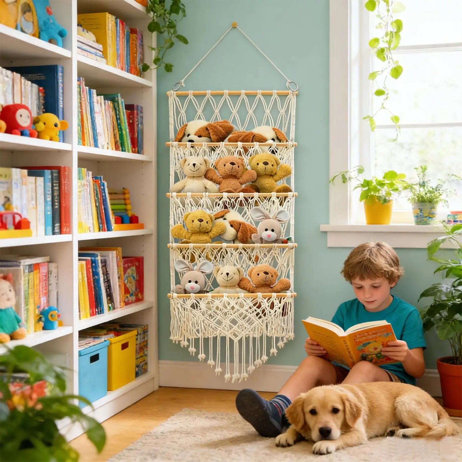 4-Layer Boho Stuffed Animal Storage Net Hammock | Nursery Toy Storage Hammock Peaceful Pleasures Health and Wellness