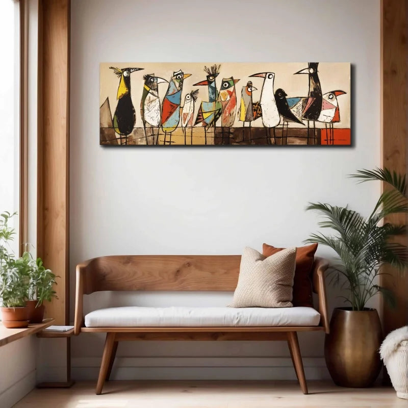 Birds on Wire,Mid Century Modern Wall Art Unframed,Modern Wall Art,Abstract Birds Print Large Modern Wall Art,Above Bed Decor Peaceful Pleasures Health and Wellness