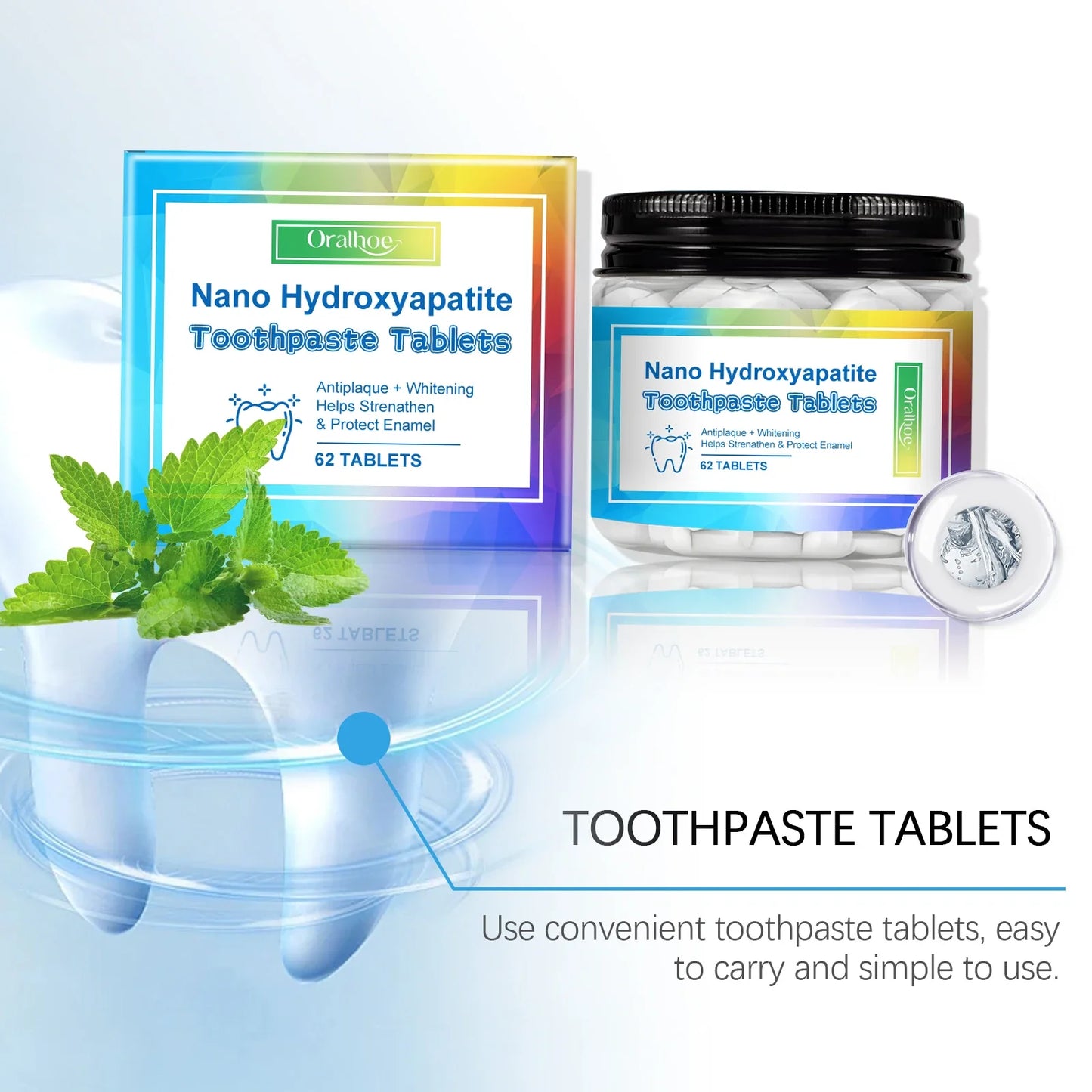 Oralhoe Mint Toothpaste Tablets 62 Pack – Fresh Breath & Stains