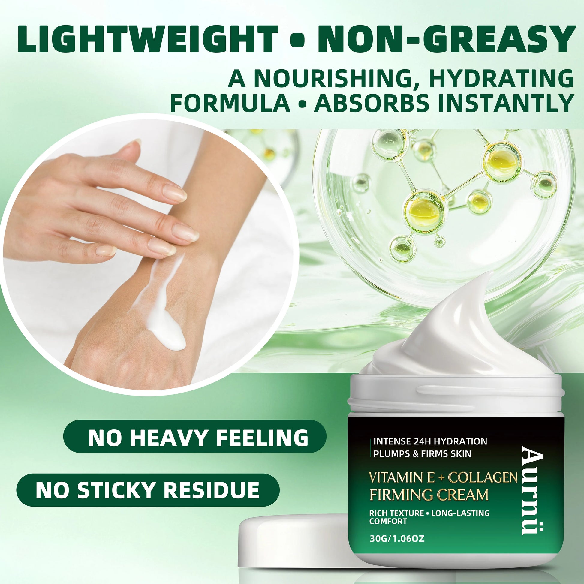 Aurnü VITAMIN E COLLAGEN FIRMING CREAM, Hydrating & tightening formula, long-lasting moisture, Perfect for morning and evening Peaceful Pleasures Health and Wellness
