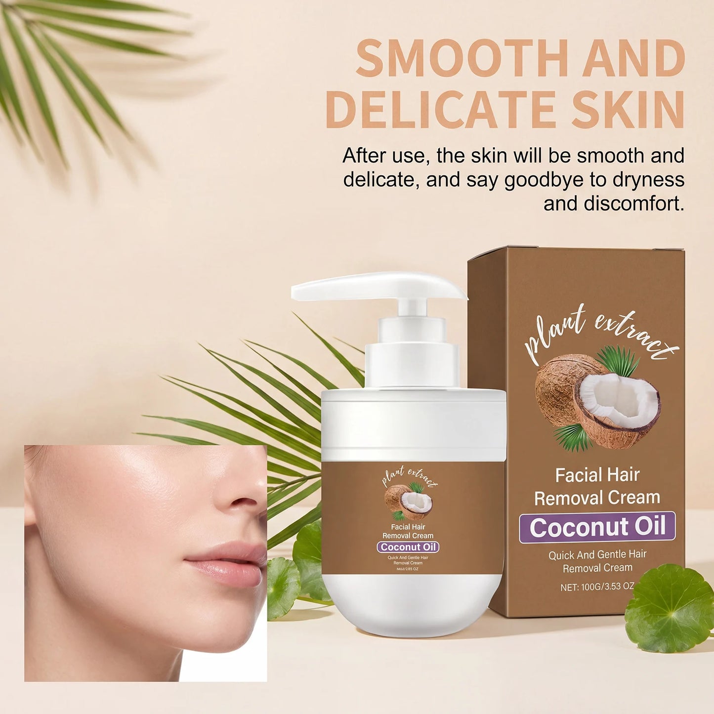 Facial Hair Removal Cream Removing Hair Control Oil Soothing Skin Non-irritating Moisturizing Coconut Oil Painless Hair Remover Peaceful Pleasures Health and Wellness