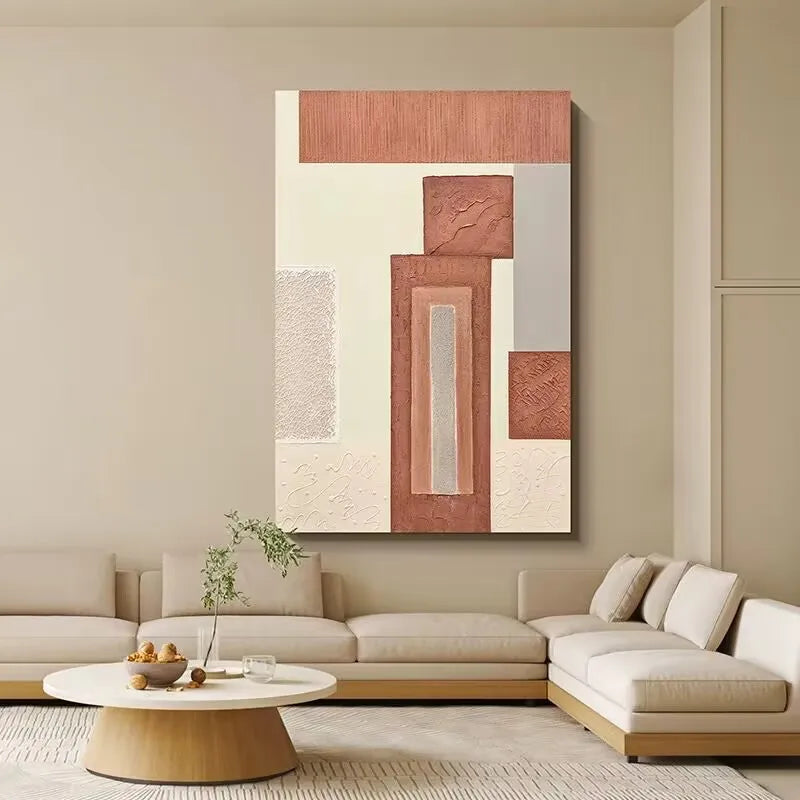 Modern Abstract Handmade Oil Painting, Abstract Geometry, Living Room Decoration, Corridor, Sofa Background, Hanging Painting Peaceful Pleasures Health and Wellness