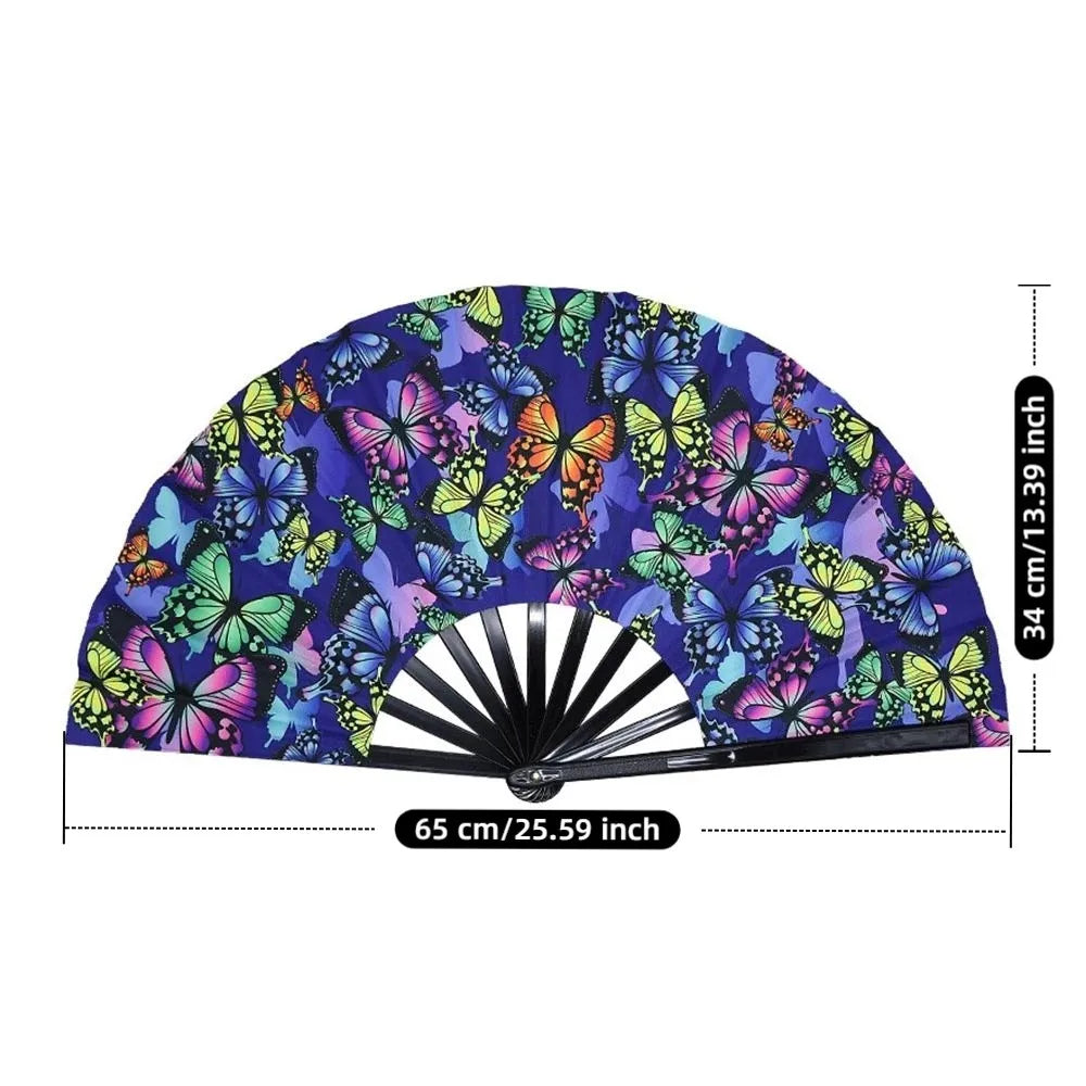 UV Glow 33cm Folding Hand Fan – Rave, Festival & Dance