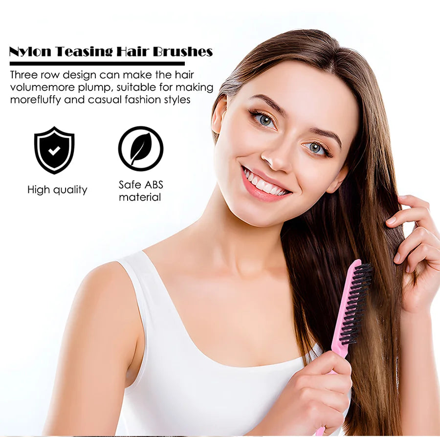 3 Piece Women's Hair Styling Brush Set Teasing Fluffy Rat Tail Comb Triple Teasing Curly Hair Accessories for Fluffy Volume Peaceful Pleasures Health and Wellness