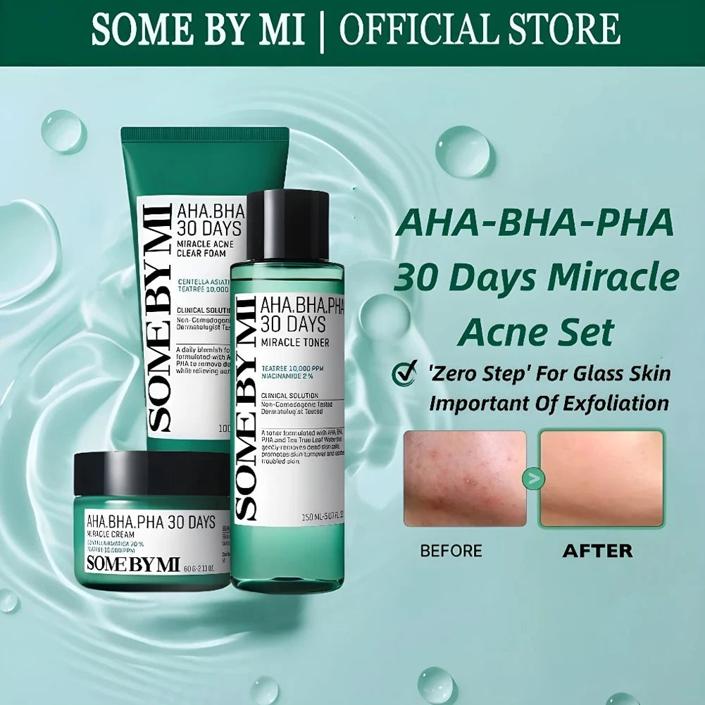 SOME BY MI 30 Days Miracle Toner 150ml/Acne Clear Foam 100ml /60ml Face Cream for Oily Acne-Prone Skin Korean skincare set Peaceful Pleasures Health and Wellness SET A