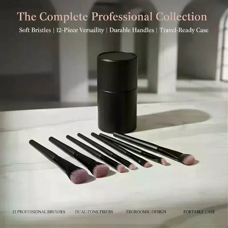 12Pcs Professional Makeup Brush Set Soft Synthetic Hair Brushes With Powder Puff For Foundation Powder Eyeshadow Travel Tools Peaceful Pleasures Health and Wellness
