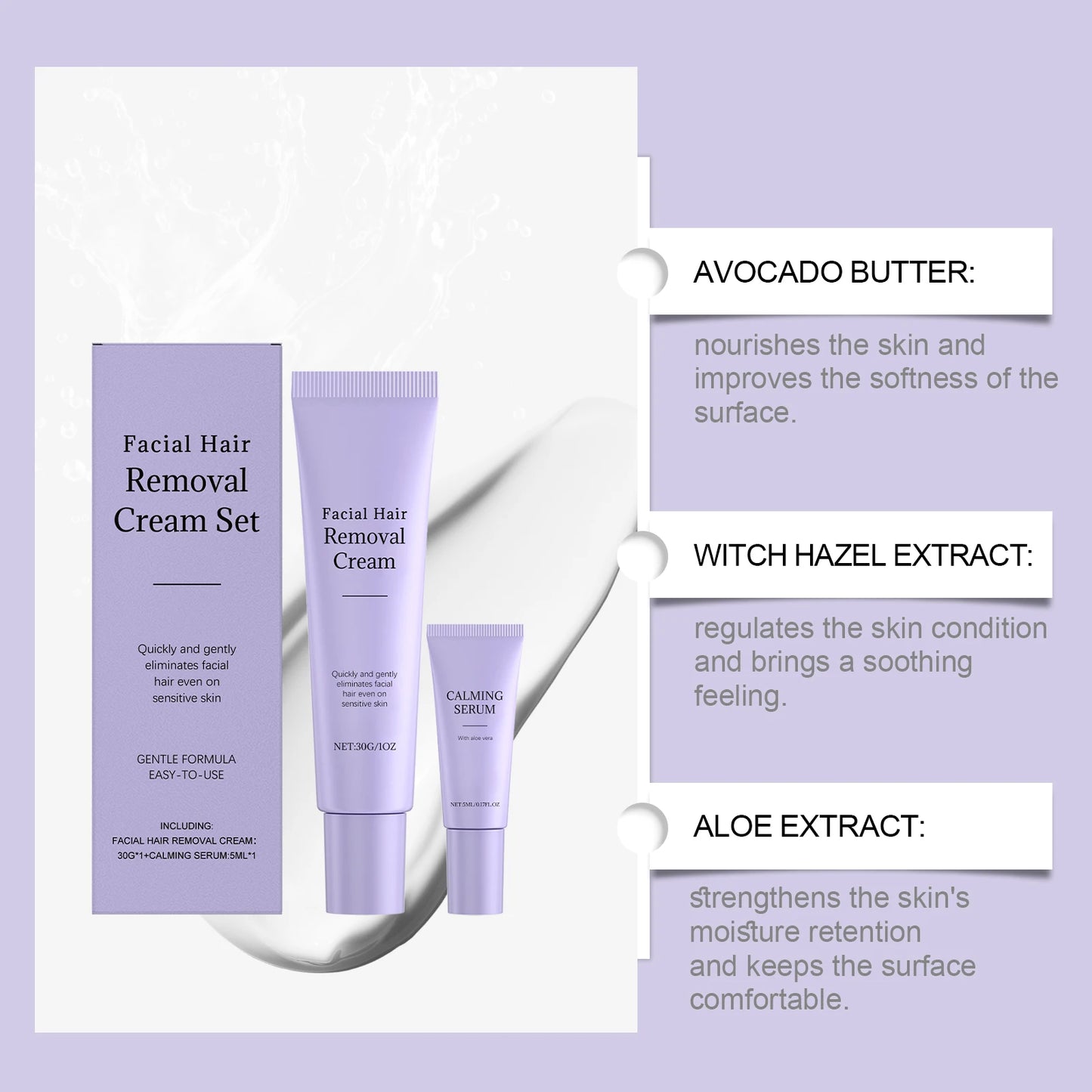 Facial Hair Removal Cream Set – Gentle & Moisturizing for Women