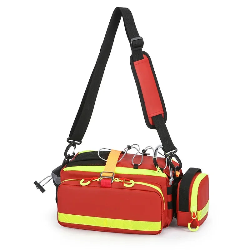 Waterproof Emergency Medical Pouch Waist Crossbody Life Monitoring Single Soldier Disposal Color Code Indication First Aid Kit Peaceful Pleasures Health and Wellness Red with side bag