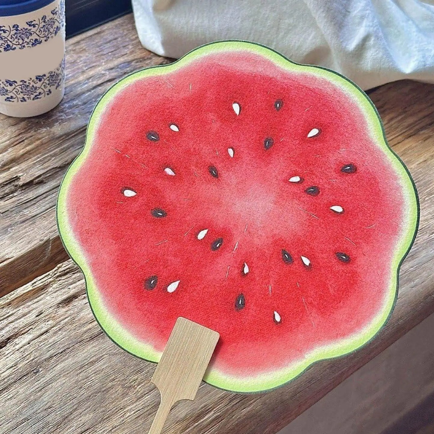 Round Fans For Travel Watermelon Printing Photo Prop Camping Watermelon Print Fan For Camping Picnic Fishing Beach Outdoor Men Peaceful Pleasures Health and Wellness