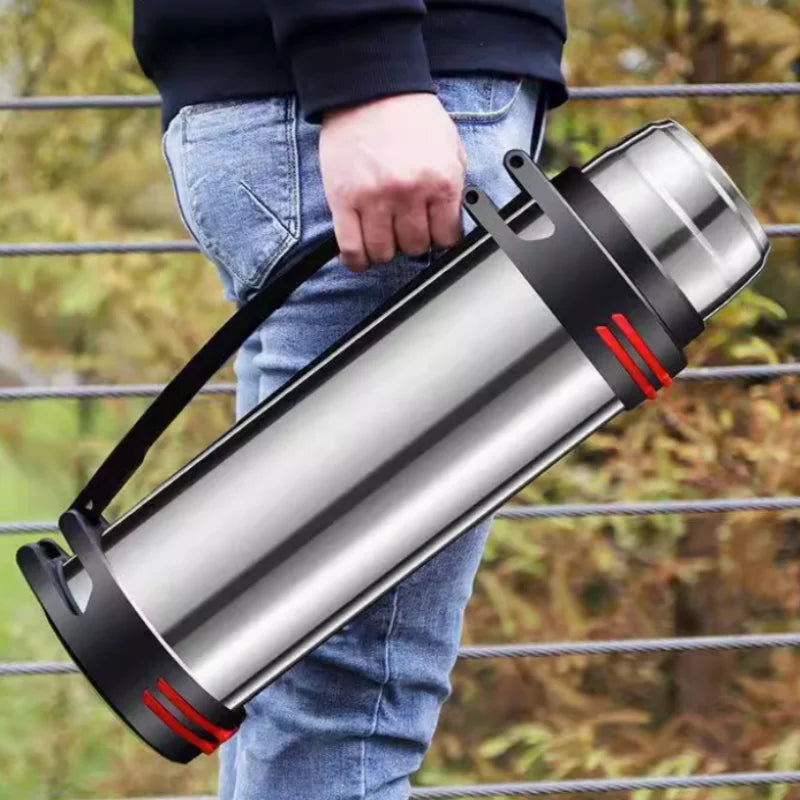Outdoor travel, camping - stainless steel vacuum insulated bottle - large capacity thermos flask - keeps warm or cold Peaceful Pleasures Health and Wellness
