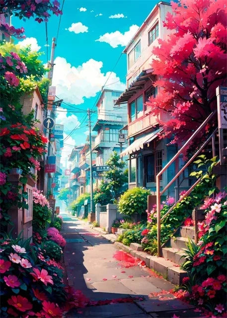 Japanese Sakura Street Canvas Wall Art | Unframed Poster Print