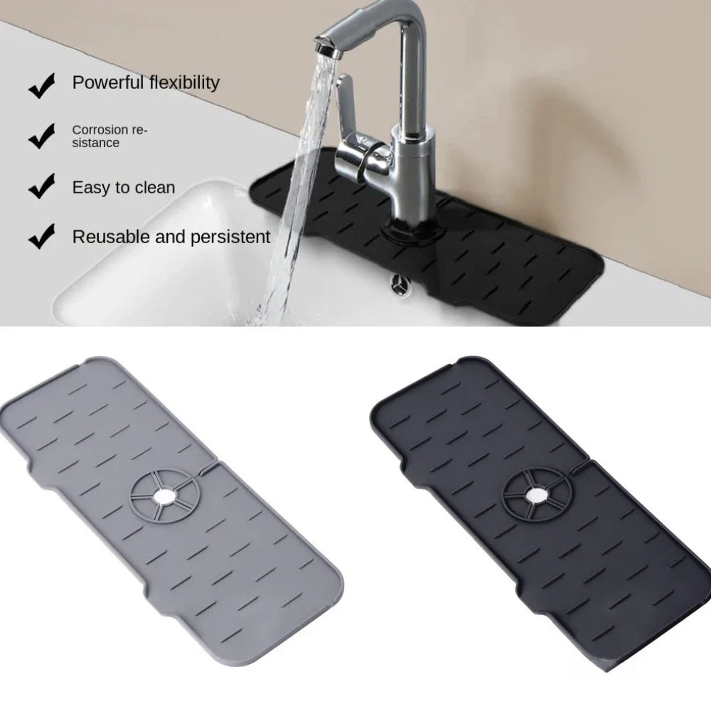Dish Drainer Sink Mat Kitchen Faucet Splash Guard Drain Rack Countertop Protector Foldable Silicone Bathroom Sinks Sponge Home Peaceful Pleasures Health and Wellness