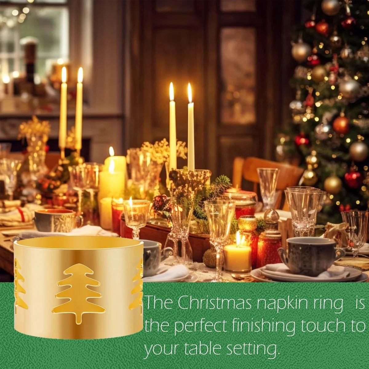 Napkin Rings Set for Christmas Winter, 6 PCS Christmas Hollow-Out Tree Rope Metal Home Table Decorations, for Kitchen Banquet Peaceful Pleasures Health and Wellness