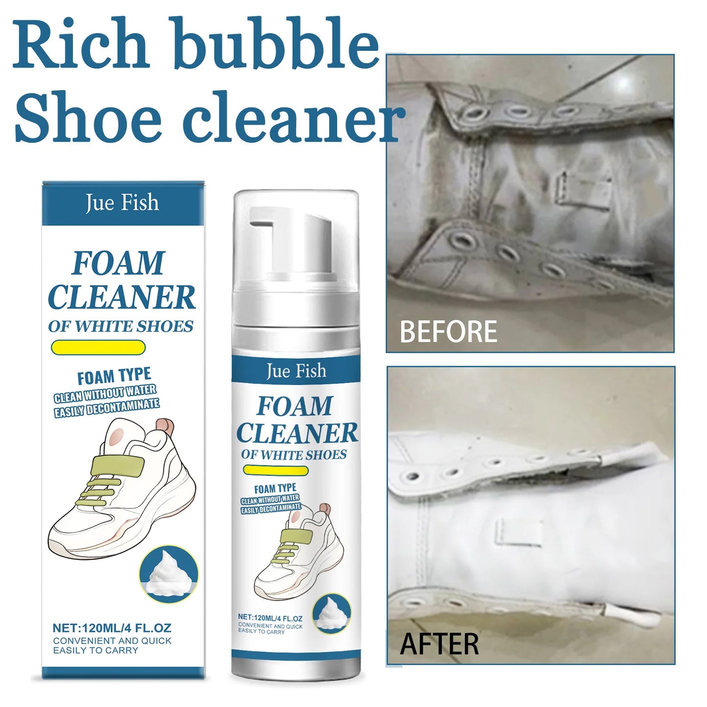 Jue-Fish 120ml Sneaker Foam Cleaner | Remove Stains & Yellow