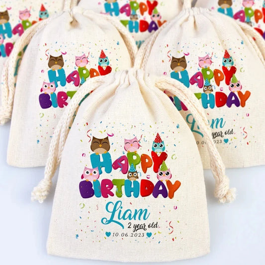 5-Pack Personalized Birthday Drawstring Gift Bags | Custom Favors Party Favor Bags Peaceful Pleasures Health and Wellness