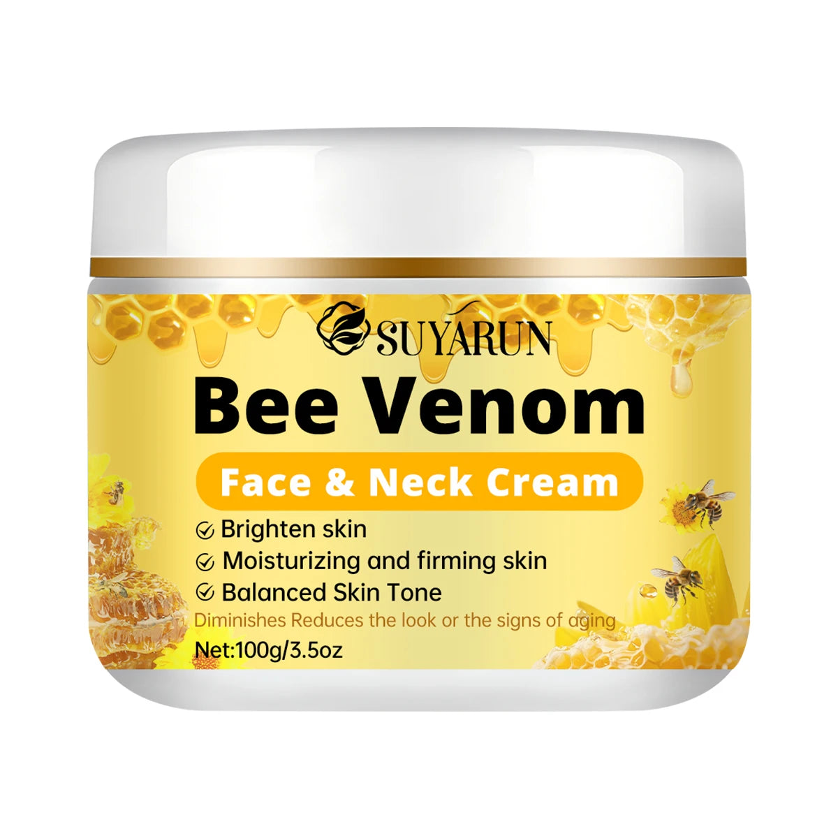 SUYARUN Premium Bee Venom Anti-Aging Face & Neck Cream - Firming Wrinkle Reduction, Deep Hydration Organic Formula. Peaceful Pleasures Health and Wellness 100g