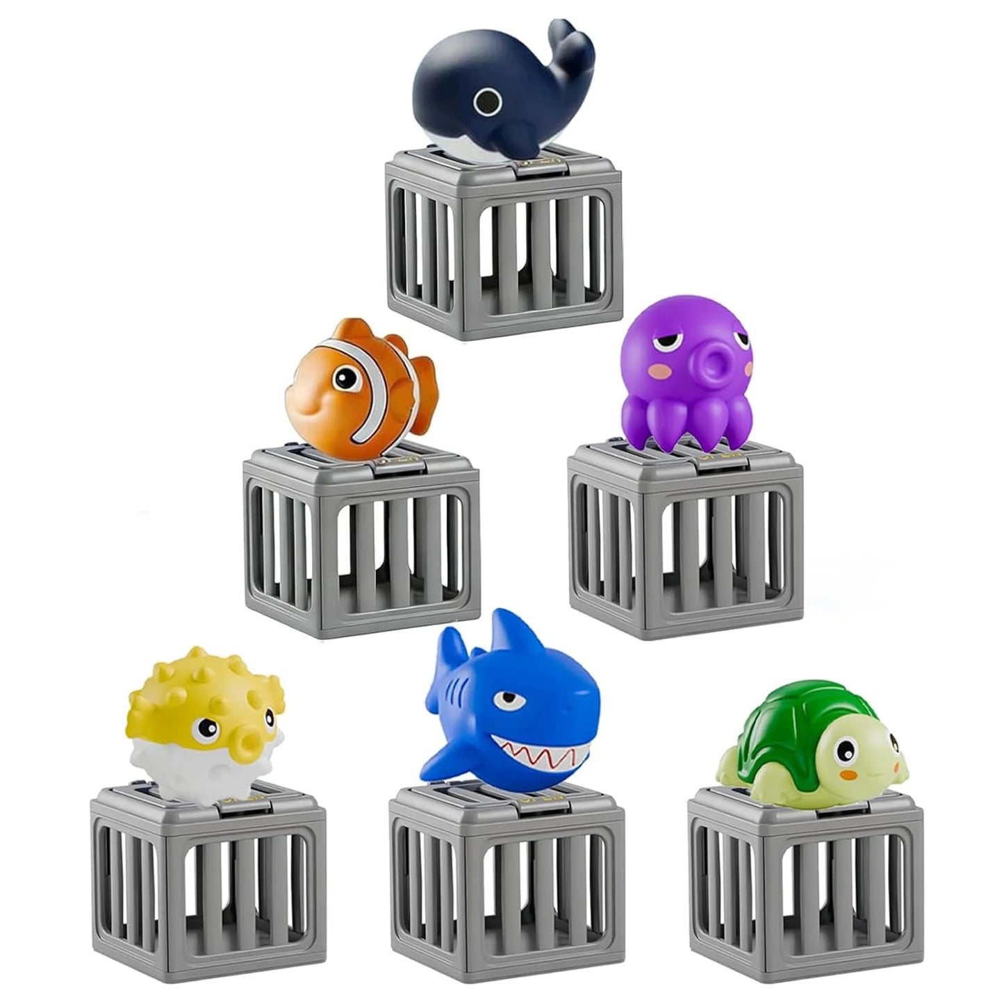 Toddler Pool Diving Toy Set PVC Soft Vinyl Sea Animal Figures With Cage Interactive Swimming Training Gift For Children Peaceful Pleasures Health and Wellness g