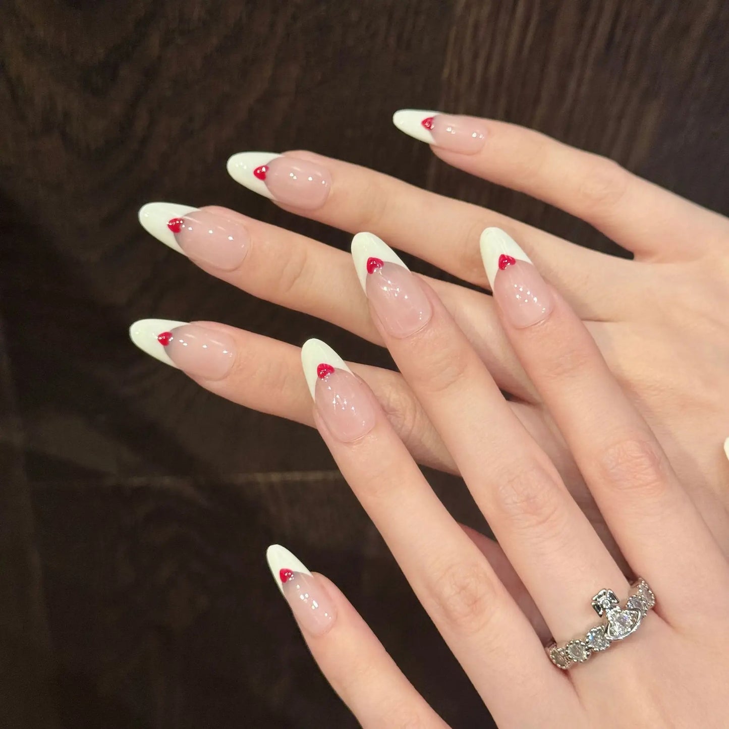 French Almond Press-On Nails – Red Love Print | 10-Piece Set