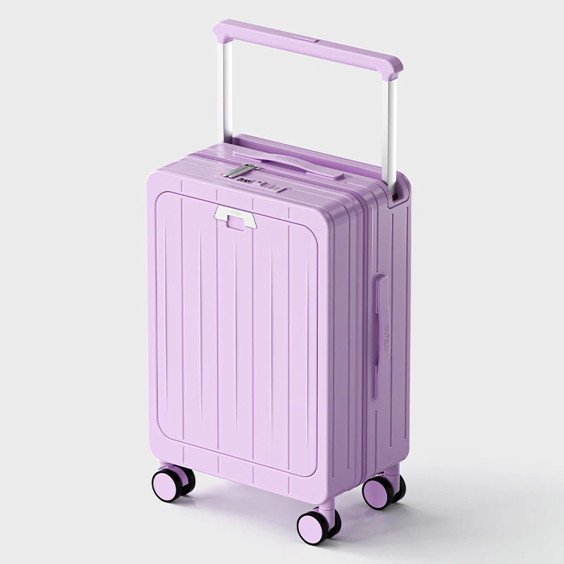 Front Opening Suitcase Widen Trolley Rolling High-Capacity Travel Luggage with Wheel and USB Charging Carry-on Boarding Suitcase Peaceful Pleasures Health and Wellness Purple 24 inch