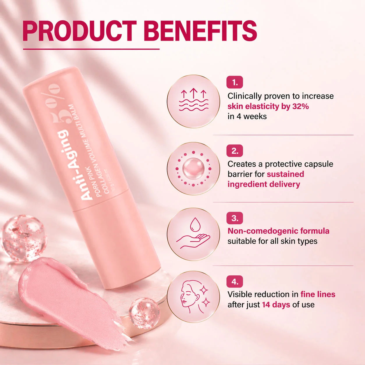 PDRN Pink Collagen Volume Multi Balm, All In One Volufiline, PDRN& NAD Stick ,Helping Look of Fine Lines, Firming Care,Lip Care Peaceful Pleasures Health and Wellness