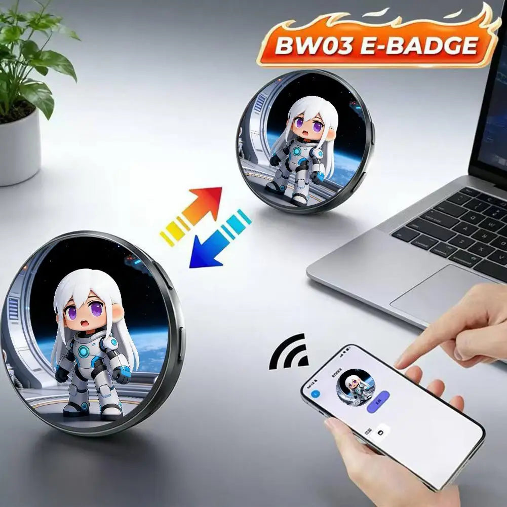 Digital LED E-Badge – 1.5" HD Bluetooth Anime Display Pin