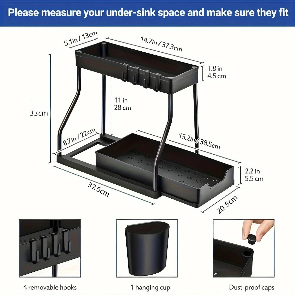Double Layer Pull-Out Cabinet Organizer Rack | Kitchen Storage