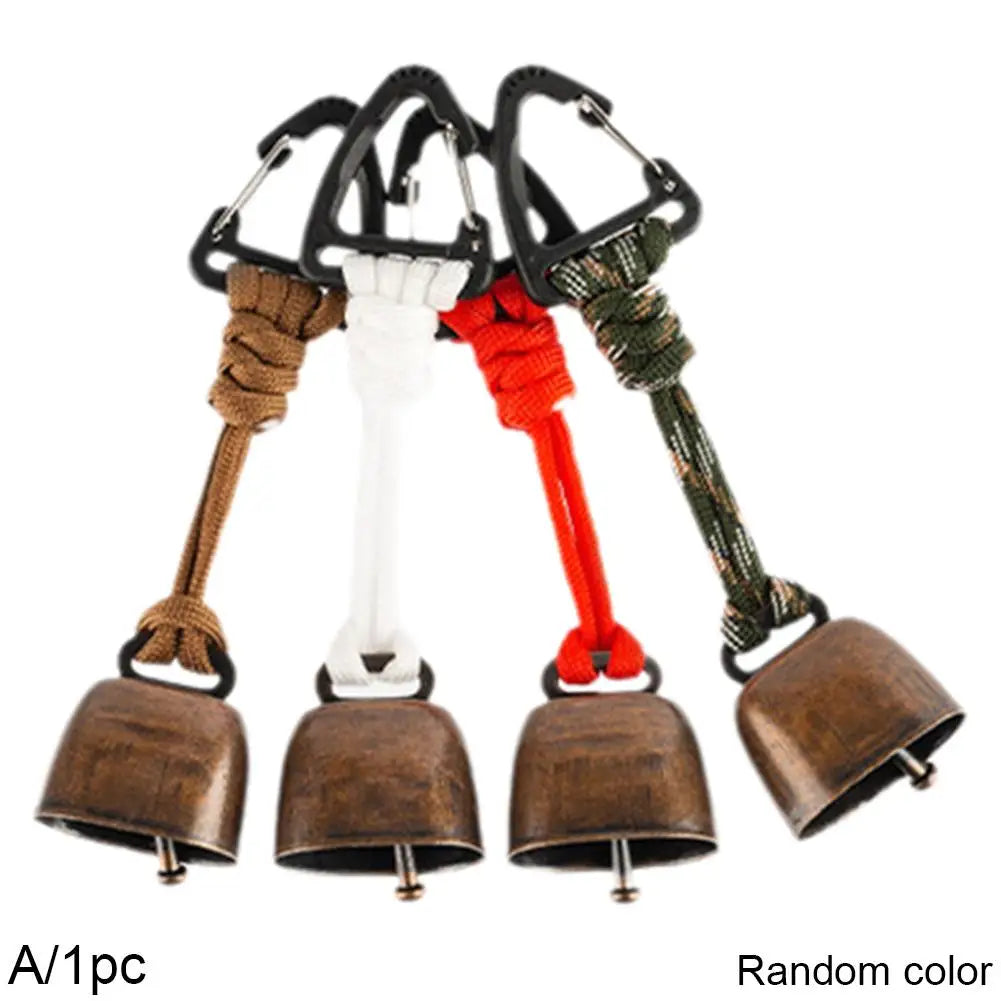 Outdoor Bear Bell for Hiking & Camping – Loud Cast Metal Cowbell with Braided Lanyard Keychain Peaceful Pleasures Health and Wellness Triangle buckle
