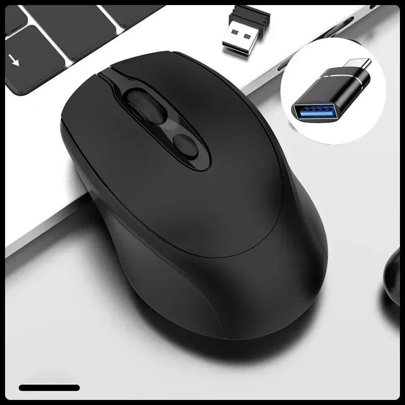 Wireless Computer Mouse Rechargeable 2.4G Bluetooth-Compatible Wireless Mouse USB Silent Gamer Mice For PC Laptop Macbook Tablet Peaceful Pleasures Health and Wellness Black with OTG