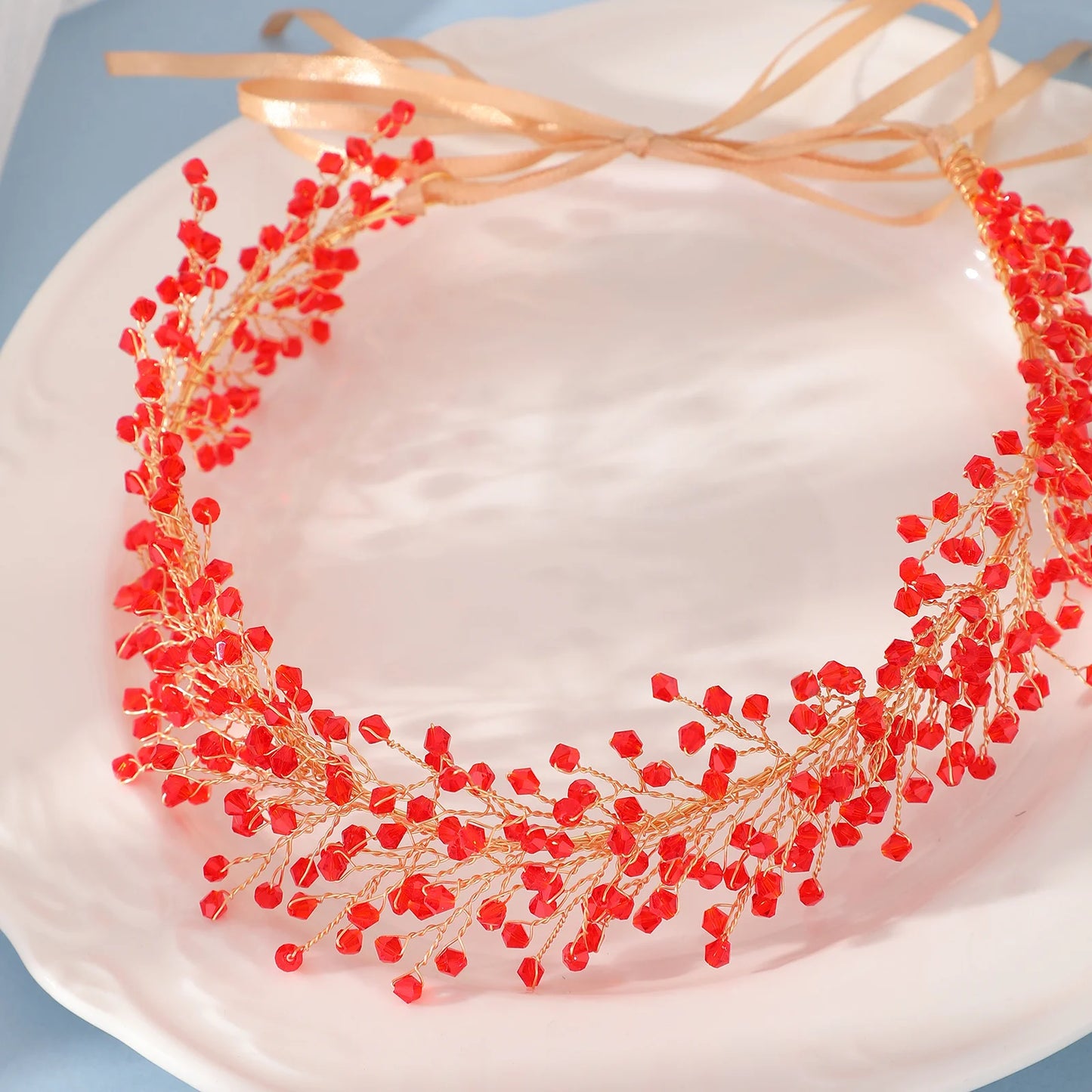 Beaded Red Leaf Bridal Wedding Headband Hair Accessory For Bride And Bridesmaid Peaceful Pleasures Health and Wellness