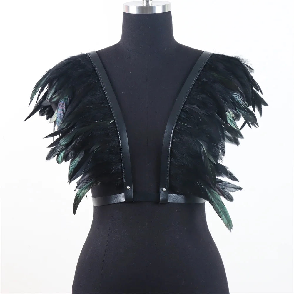 Gothic Medieval Halloween Feather Shawl Shrugs Bolero Shoulder Wrap