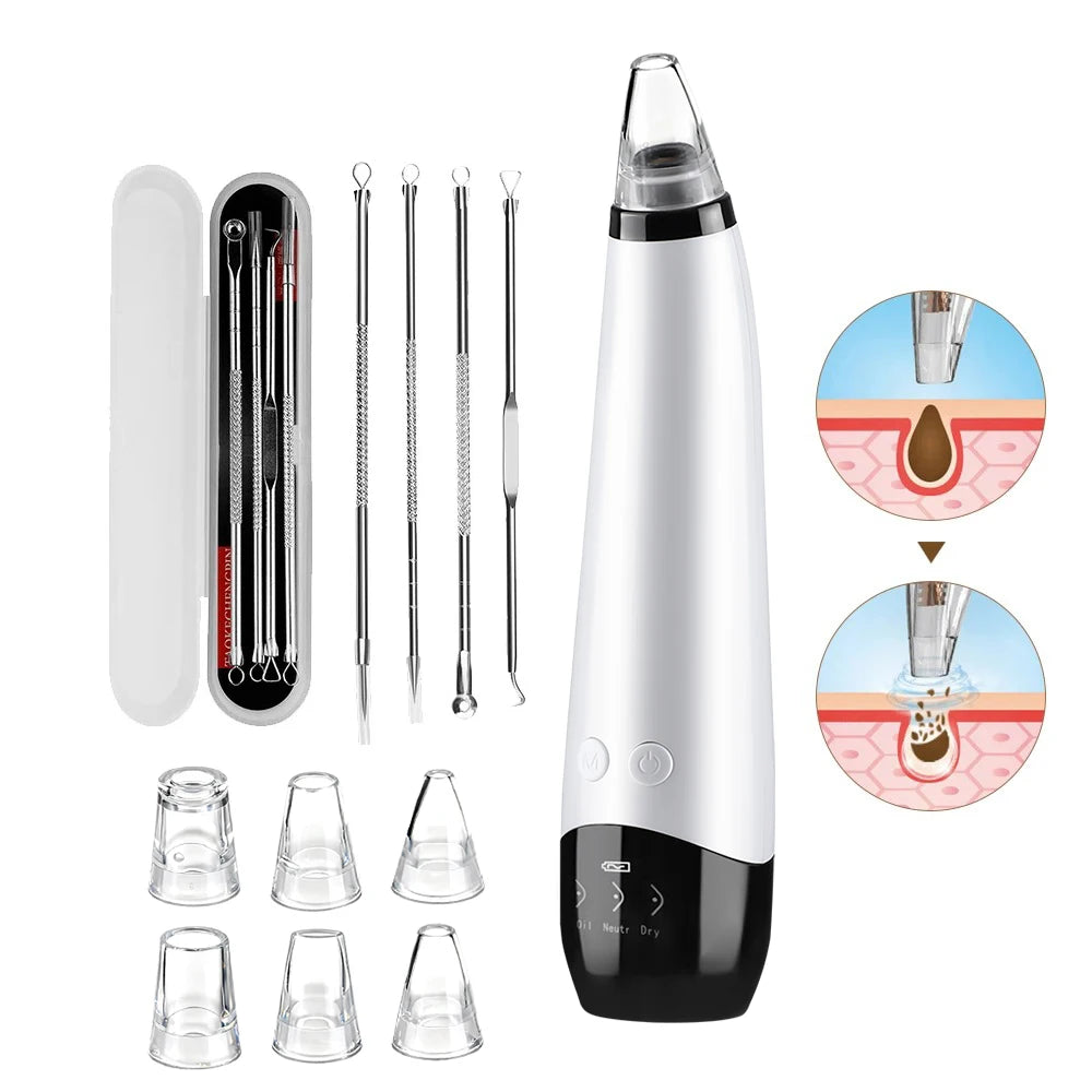 Blackhead Remover Facial Pore Cleaner 3 Suction Power Electric Pimple Acne Extractor Tool Face & Nose Whiteheads Vacuum Removal Peaceful Pleasures Health and Wellness