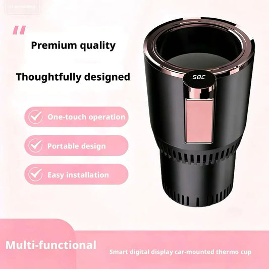 Car Heating Cooling Cup Smart Temperature Display One Key Fast Refrigeration Heating Portable Electric Water Cup Auto Travel Mug Peaceful Pleasures Health and Wellness