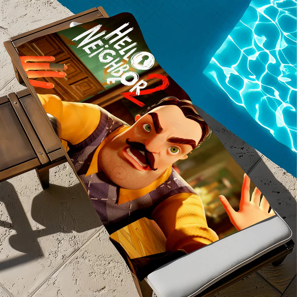 Hello Neighbor Horror Game Quick-Dry Beach Towel | Fun Gift Quick-Dry Beach Towel Peaceful Pleasures Health and Wellness z1 STJ150x260CM