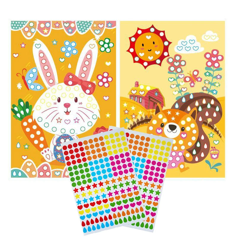 Children Colorful Round Dot Puzzle Stickers Cartoon Animal Mosaic