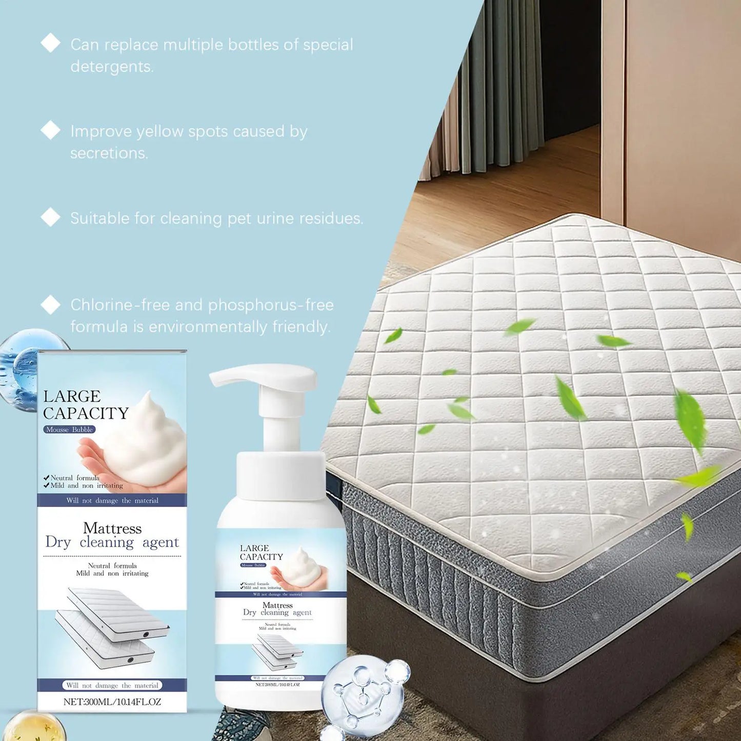 Powerful Mattress Stain Remover, Dry Cleaning Foam Eliminator, Upholstery Clothes Coffee Red Wine Urine Cosmetics Fabric Care Peaceful Pleasures Health and Wellness