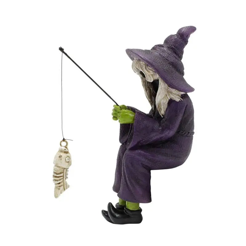 A36T-Fishing Witch Resin Crafts Ornaments Halloween Decorations Aquarium Flower Pot Decoration Peaceful Pleasures Health and Wellness As Shown