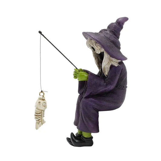 A36T-Fishing Witch Resin Crafts Ornaments Halloween Decorations Aquarium Flower Pot Decoration Peaceful Pleasures Health and Wellness As Shown
