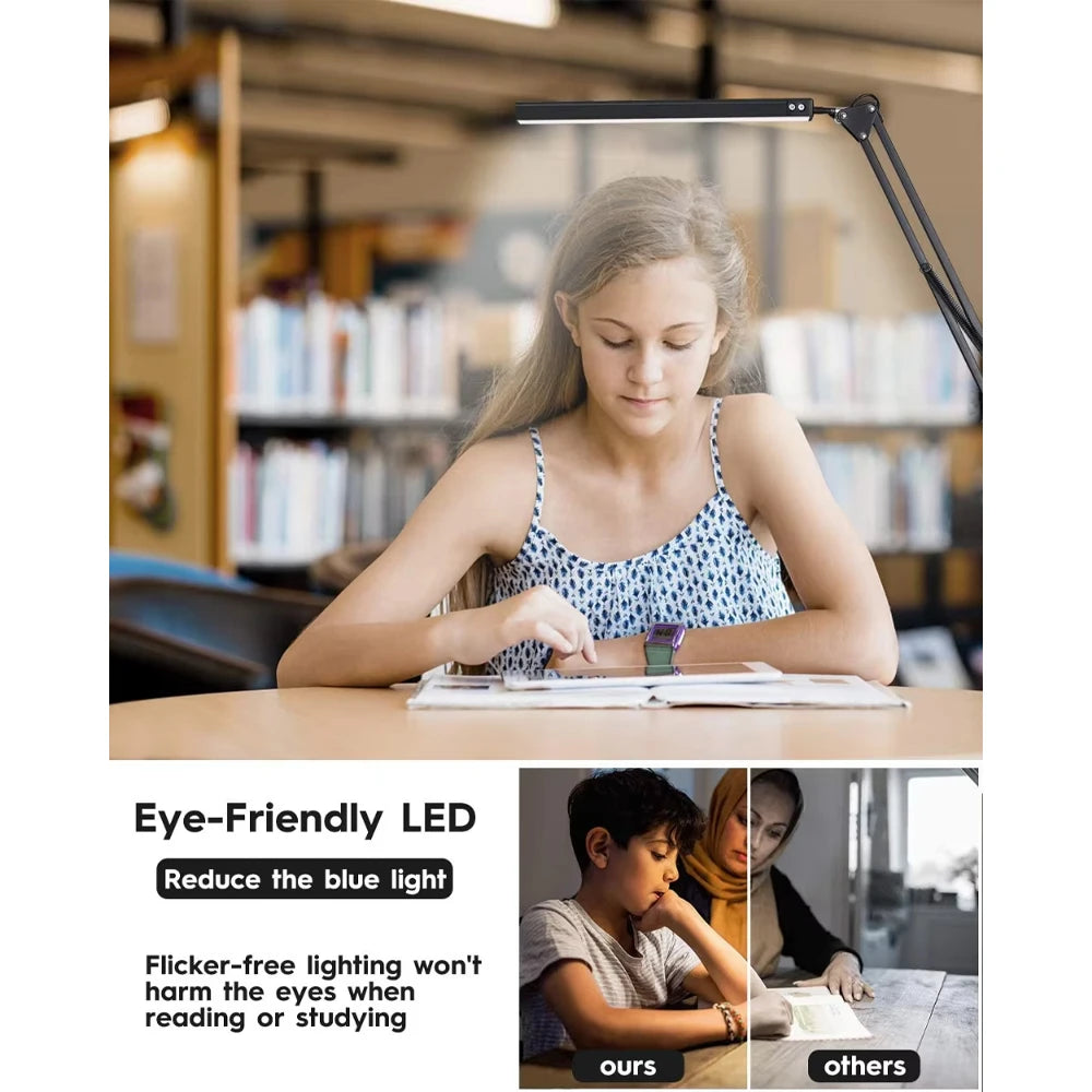 Desk lamp,LED desk lamp with rocker arm,adjustable Angle,10 brightness levels,3 lighting modes,fixture,eye-protecting learning Peaceful Pleasures Health and Wellness
