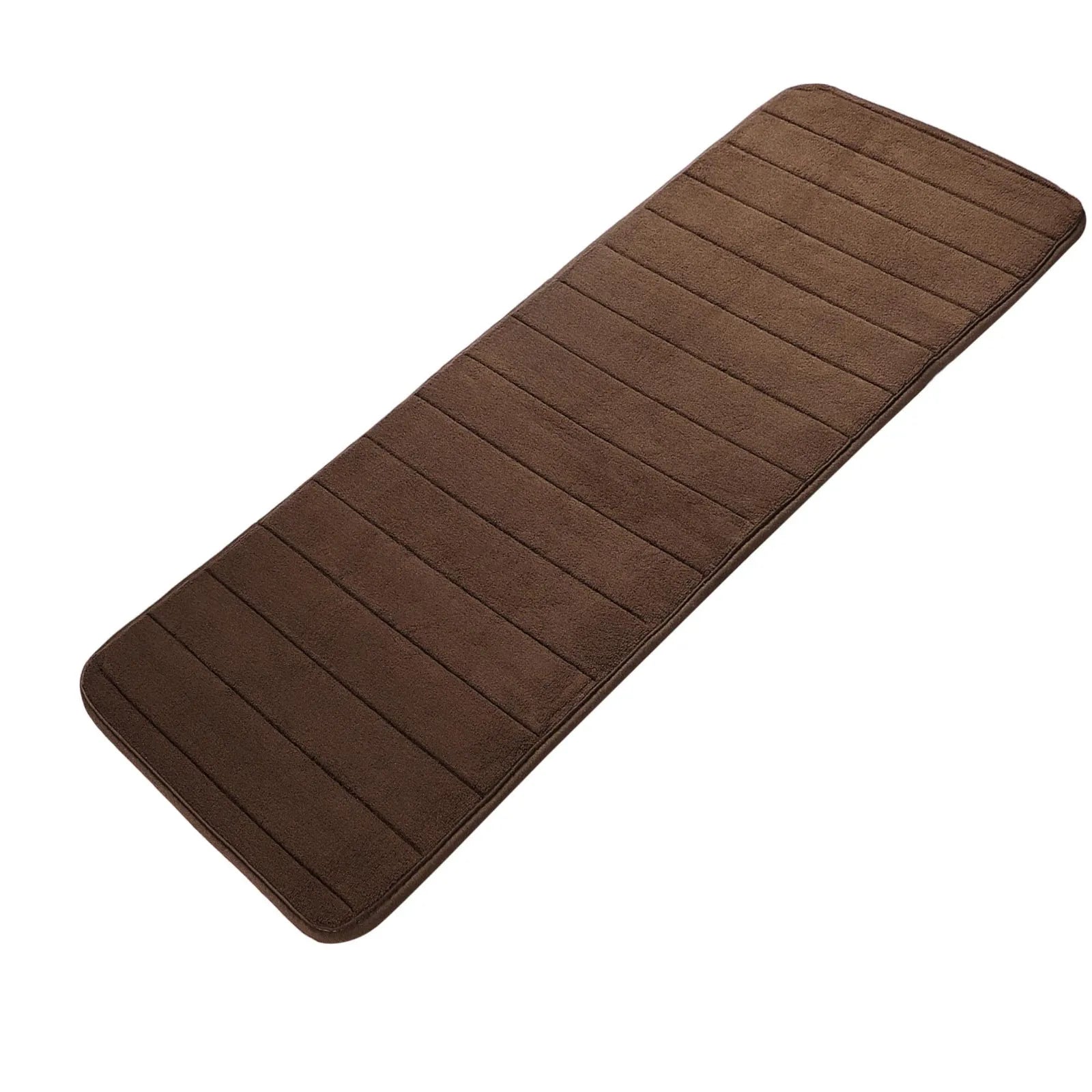 Long Oversized Bathroom Rug Memory Foam Bath Mat in Brown Textured Stripes Extra Long Non-Slip Absorbent Runner for Shower Peaceful Pleasures Health and Wellness