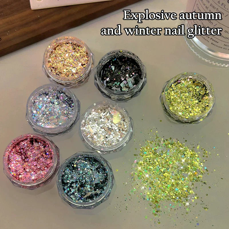 1 Box Holographic Pure Shiny Glitter Flakes Sparkly Chunky Iridescent Gold Silver Metallic Mermaid Nail Art Powder Sequins Peaceful Pleasures Health and Wellness