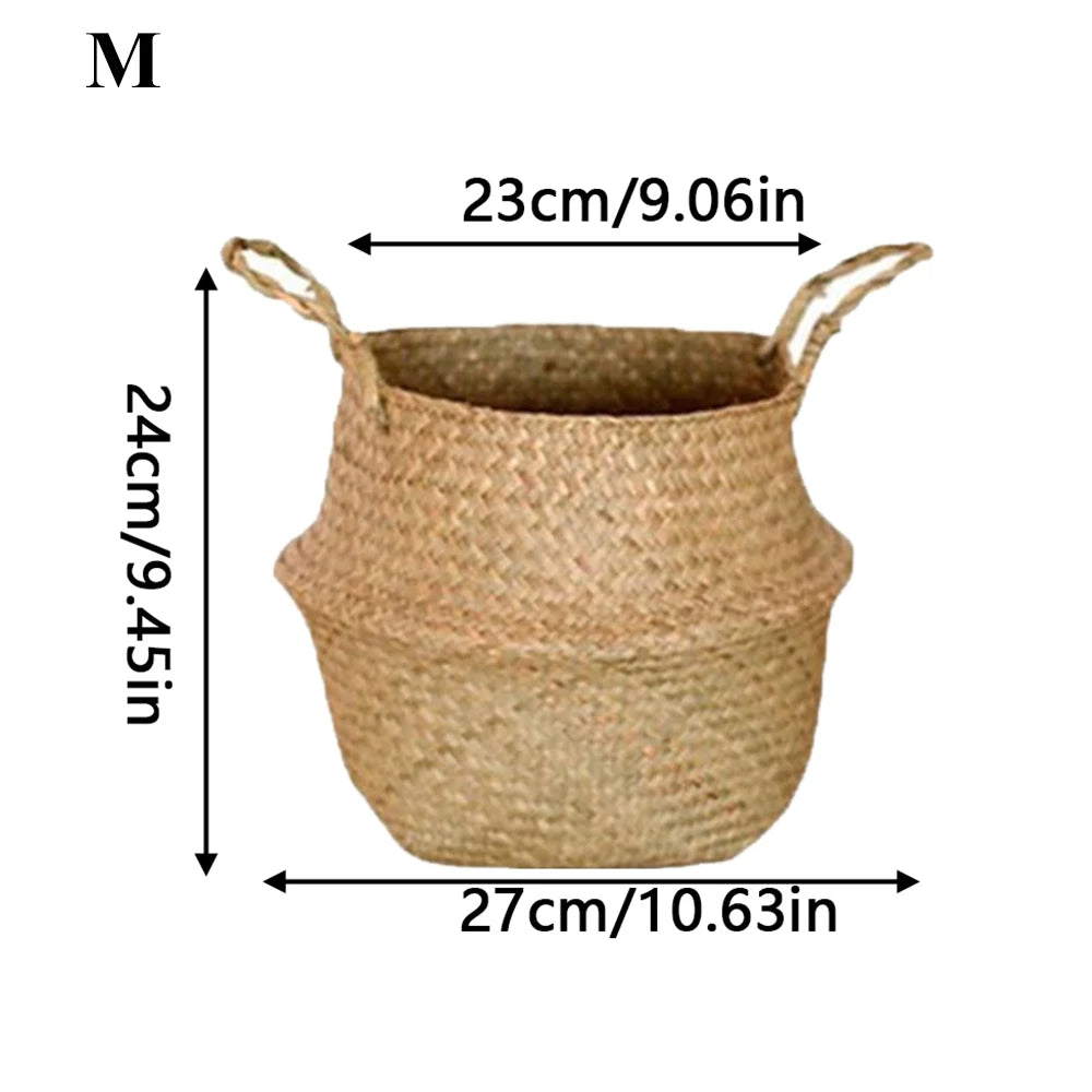 Handwoven Seagrass Plant Basket with Handles | Home Decor