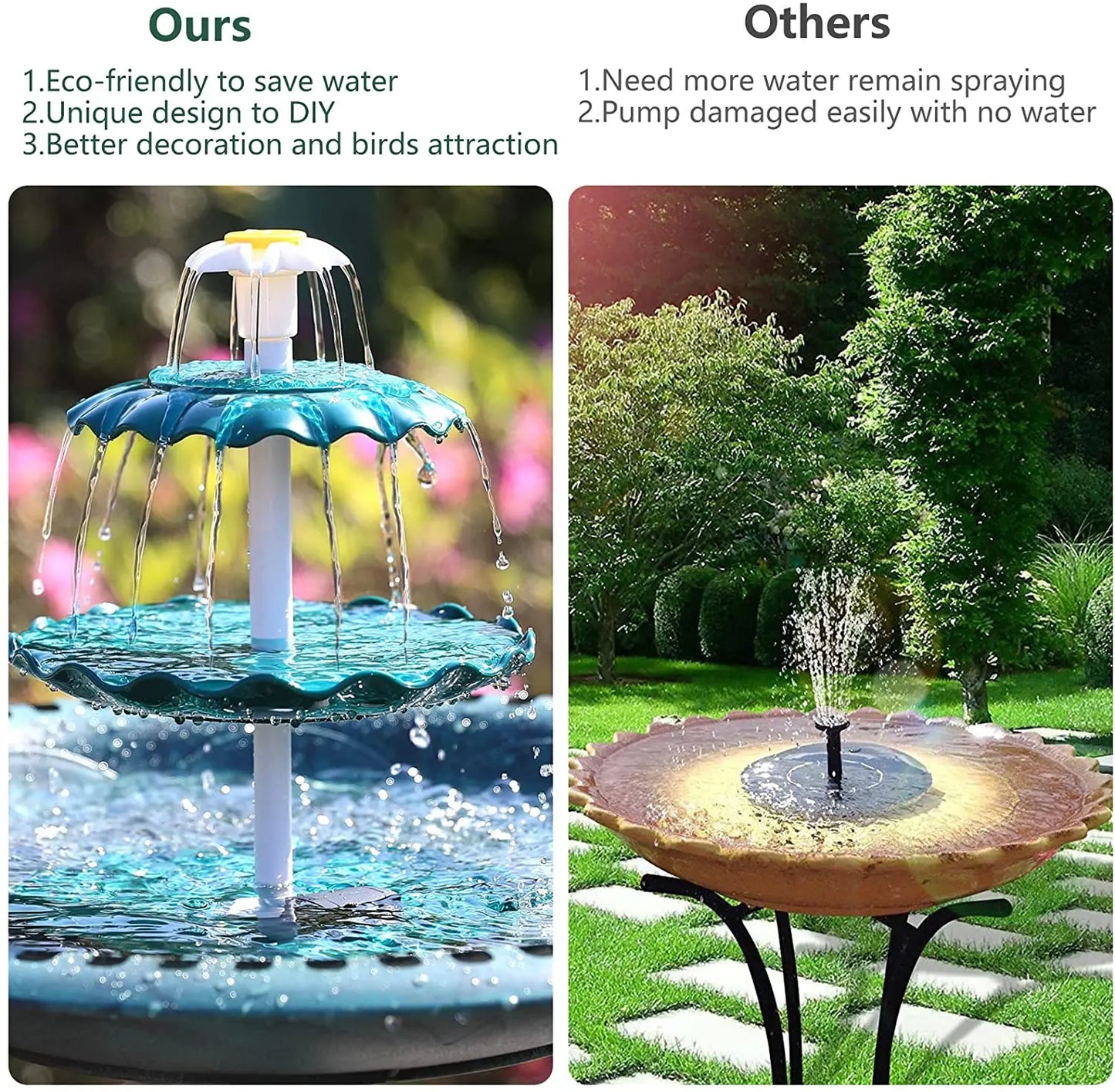 3-Tier Solar Bird Bath Fountain | 2.5W Solar Pump | AISITIN