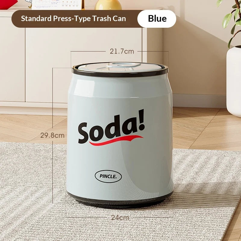 Creative Shaped Push Type Plastic Large Multifunctional Trash Can with Durable Lid for Home Bathroom Living Room Peaceful Pleasures Health and Wellness L Blue B