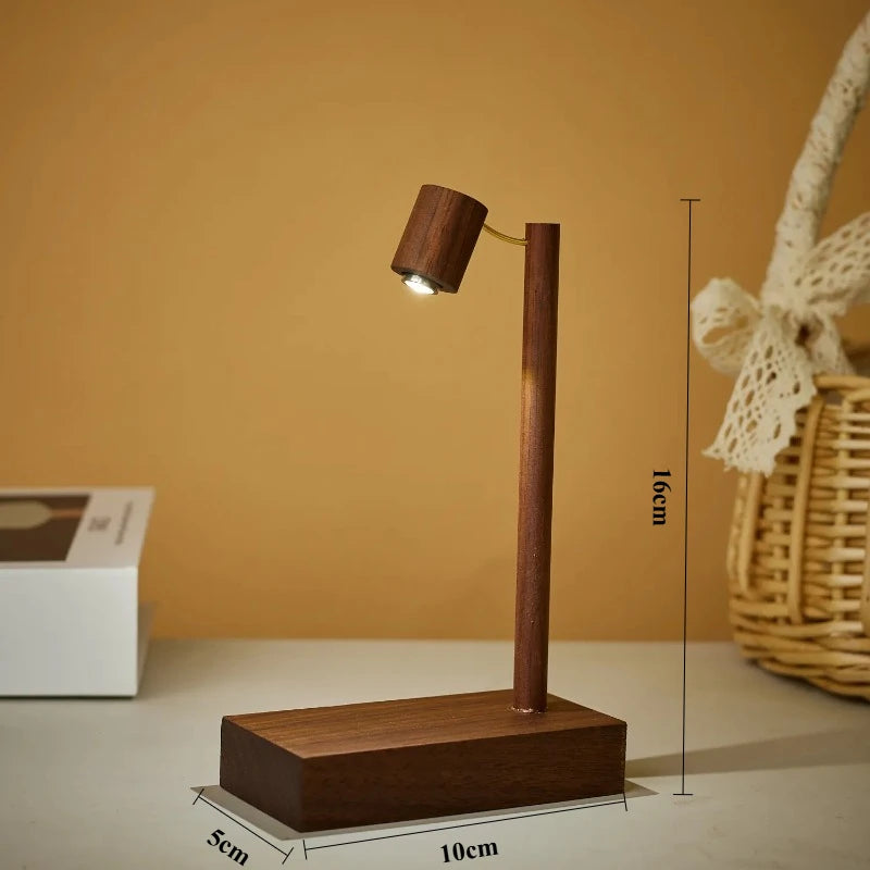 Retro Wooden LED Night Light | Rotary Switch Bedside Desk Lamp