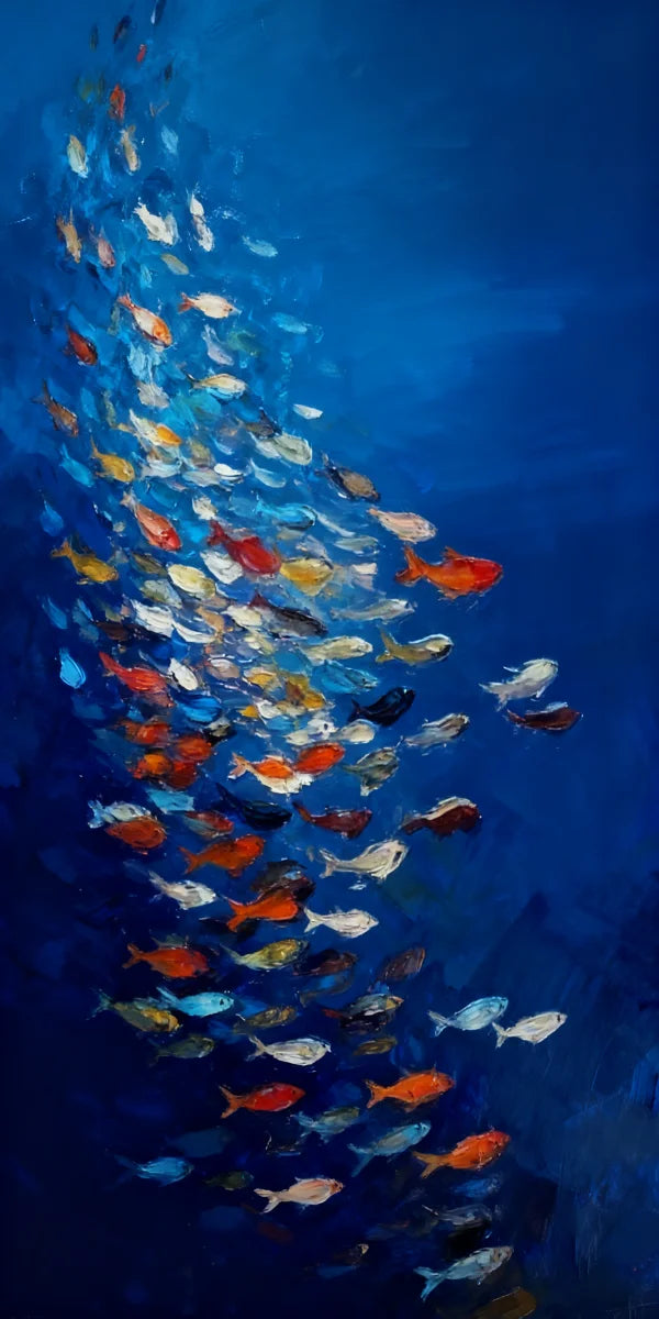 Large Size Abstract Fish Posters Wall Art Nordic Blue Sea Fish Print For Living Room Fish School Canvas Painting Home Decor Peaceful Pleasures Health and Wellness 14 50x100cm