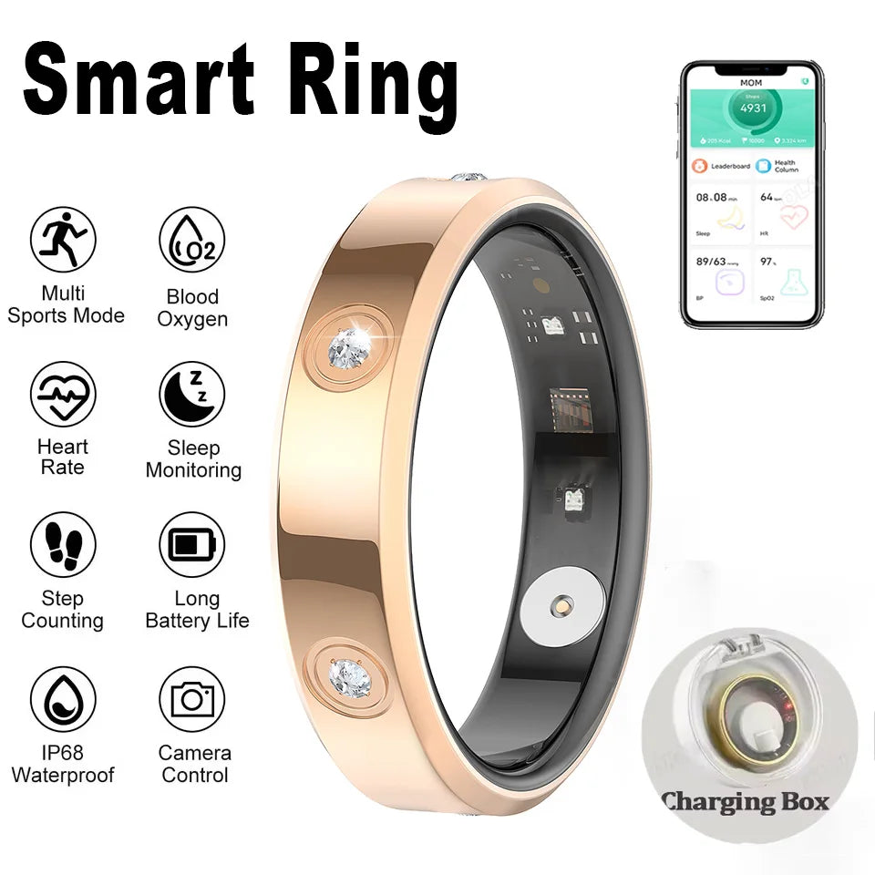2025 New Smart Ring Waterproof 5ATM Heart Rate Blood Oxygen Health Sleep Monitoring Multi-Sport Mode Camera control Smartring Peaceful Pleasures Health and Wellness ProGold 11