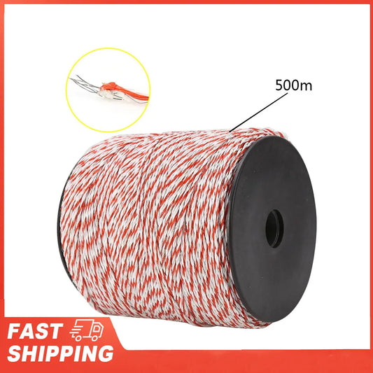 Electric Fence Rope 500M White&amp Red Livestock Wire Stainless Steel Peaceful Pleasures Health and Wellness